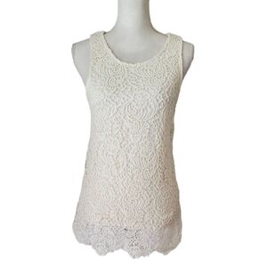 Lucky Brand Cream Sleeveless Crochet Cottagecore Boho Tunic Tank Top Size M